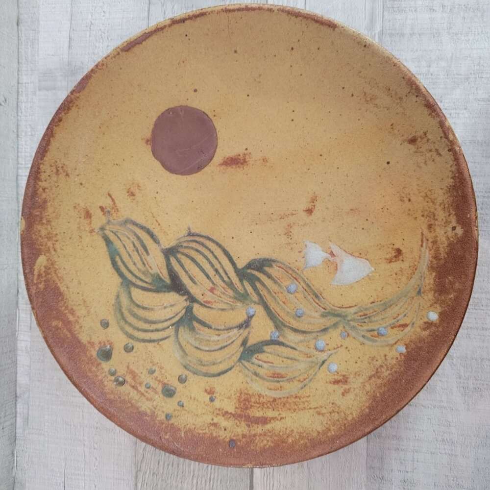 Handcrafted Ceramic Decorative Plate With Fish & Waves Design